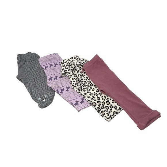 Baby Girl's 4 Pair Leggings - Mauve, Animal Print, Grey, & Lavender - Size 6-9 M - Picture 1 of 6